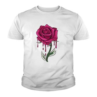 Red Rose Bleeding Floral Women Men Youth T-shirt | Mazezy