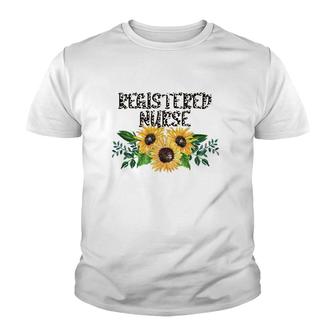 Registered Nurse Leopard Text Sunflower Rn Gift Youth T-shirt | Mazezy