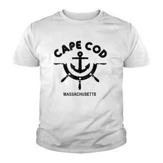 Retro Cape Cod Massachusetts Anchor Distressed Youth T-shirt | Mazezy
