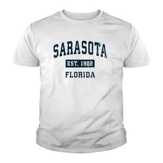 Sarasota Florida Fl Vintage Sports Design Navy Print Pullover Youth T-shirt | Mazezy
