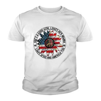 She's A Good Girl Loves Her Mama Loves Jesus And America Too Sunflower American Flag Youth T-shirt | Mazezy
