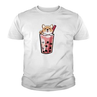 Shiba Inu Boba Bubble Milk Tea Kawaii Japanese Dog Owner Youth T-shirt | Mazezy