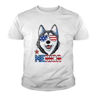 Siberian Husky 4Th Of July Gifts Merica Men American Flag Youth T-shirt | Mazezy