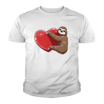 Sloth Heart Valentine's Day Sloth Lovers Sloth Hugging Heart Youth T-shirt | Mazezy