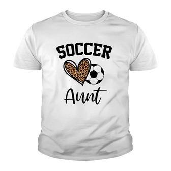 Soccer Aunt Leopard Heart Funny Mothers Day Youth T-shirt | Mazezy