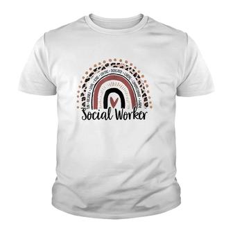 Social Worker Leopard Boho Rainbow Social Work Mother Day Youth T-shirt | Mazezy
