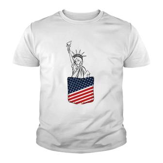 Statue Of Liberty Pocket 4Th Of July Patriotic American Flag Youth T-shirt | Mazezy