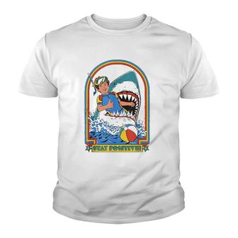 Stay Positive Shark Attack Funny Vintage Retro Comedy Gift Youth T-shirt | Mazezy