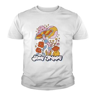 Stay Trippy Hippie Rainbow Mushroom Groovy Retro Distressed V2 Youth T-shirt - Thegiftio UK