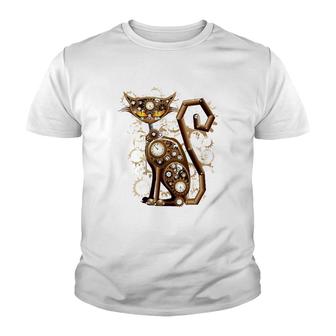 Steampunk Vintage Clockwork Cat Lovers Gift Youth T-shirt | Mazezy