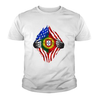 Super Portuguese Heritage Portugal Roots American Flag Gift Youth T-shirt | Mazezy