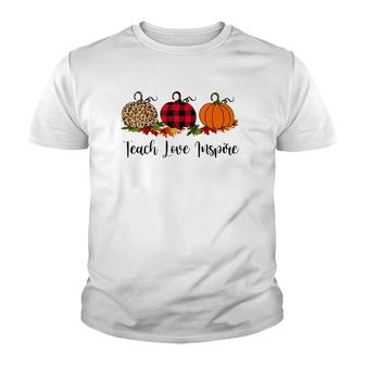 Teach Love Inspire Teacher Autumn Fall Pumpkin Leopard Youth T-shirt | Mazezy