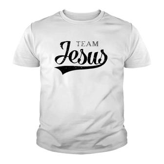 Team Jesus Retro Baseball Jersey Style Christian Raglan Baseball Tee Youth T-shirt | Mazezy
