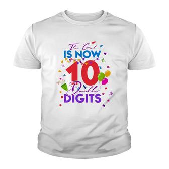 This Girl Is Now 10 Double Digits Birthday 10Th Gift 10 Years Old Youth T-shirt - Seseable
