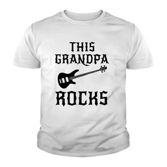 This Grandpa Rocks Father's Day Birthday Guitar Gift Youth T-shirt | Mazezy