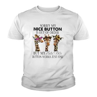 Three Giraffe Sorry My Nice Button Is Out Of Order Youth T-shirt | Mazezy