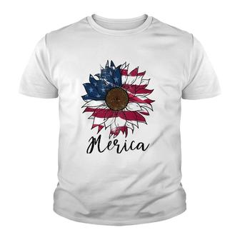 Tie Dye American Flag Sunflower 4Th July Graphic Plus Size Youth T-shirt | Mazezy
