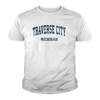 Traverse City Michigan Mi Vintage Varsity Sports Navy Design Youth T-shirt | Mazezy