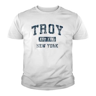 Troy New York Ny Vintage Sports Design Navy Print Youth T-shirt | Mazezy