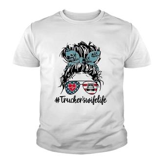 Trucker's Wife Life Messy Buns Hair Women Youth T-shirt | Mazezy