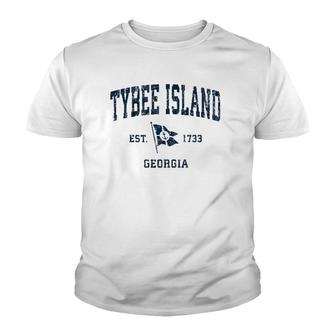Tybee Island Ga Vintage Sports Navy Boat Anchor Flag Youth T-shirt | Mazezy