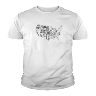 Usa Map Outline With State Names Graphic Youth T-shirt | Mazezy
