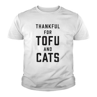 Vegan Thanksgiving Tofu & Cats Thankful Youth T-shirt | Mazezy
