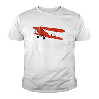 Vintage Airplane Aviation Pilot Retro Red Aircraft Youth T-shirt | Mazezy