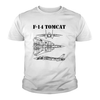 Vintage Black F14 Tomcat Airplane Schematic F-14 Jet Youth T-shirt | Mazezy