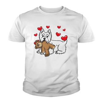 White West Highland Terrier Dog With Stuffed Animal Youth T-shirt | Mazezy