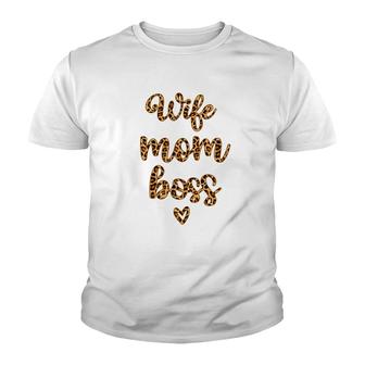 Wife Mom Boss Leopard Plaid Youth T-shirt | Mazezy