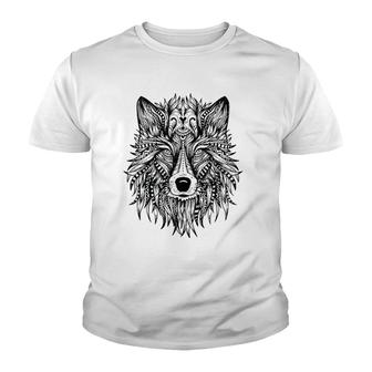 Wolf Mandala Art Pattern Wolf Lover Gift Youth T-shirt | Mazezy