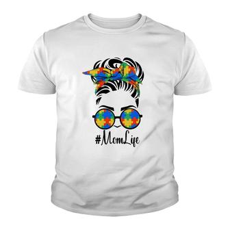 Womens Autism Awareness Mom Life Autistic Mother Support Kids V-Neck Youth T-shirt | Mazezy