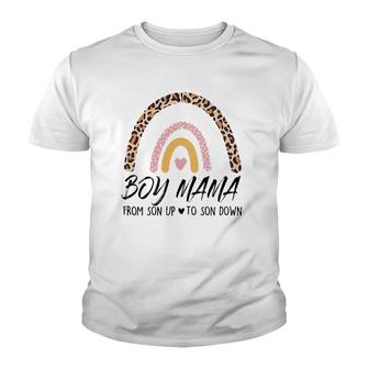 Womens Boy Mama From Son Upto Son Down Leopard Rainbow Mother's Day Youth T-shirt | Mazezy