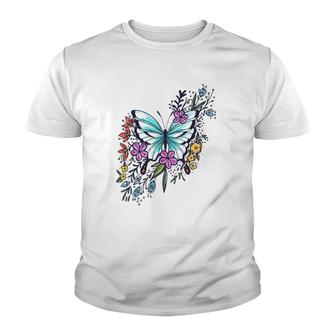 Womens Butterfly With Flowers Fashion Tee Gift Idea Youth T-shirt | Mazezy