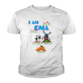Womens I Am Oma Grandmother Cow Windmill Tulips Wooden Shoes V-Neck Youth T-shirt | Mazezy