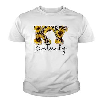 Womens Kentucky Sunflower Leopard Print Gift Youth T-shirt | Mazezy