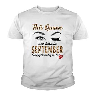 Womens Leopard This Queen Was Born In September Youth T-shirt | Mazezy