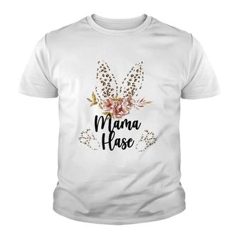 Womens Mama Rabbit Easter Bunny Floral Leo Look Outfit Gift Easter Youth T-shirt | Mazezy