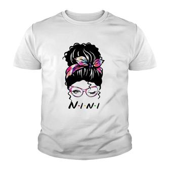 Womens Messy Hair Bun Nini Life Wink Eye Tie Dye Mother's Day Youth T-shirt | Mazezy