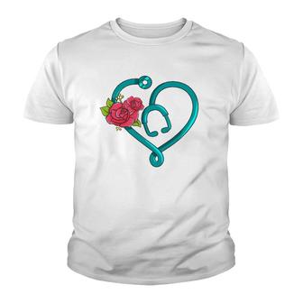 Womens Nurse Heart Floral Nursing Youth T-shirt | Mazezy