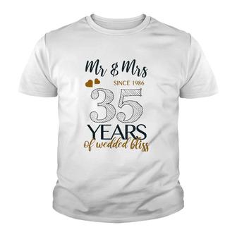 Womens Romantic Mr & Mrs Since 1986 35Th Wedding Anniversary V-Neck Youth T-shirt | Mazezy