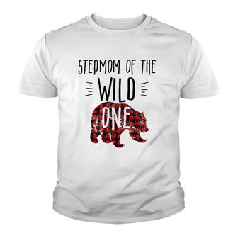 Womens Stepmom Of Wild One Buffalo Plaid Lumberjack 1St Birthday Youth T-shirt | Mazezy