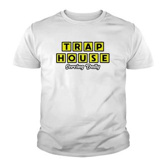Womens The Original Trap House Waffle Black V-Neck Youth T-shirt | Mazezy