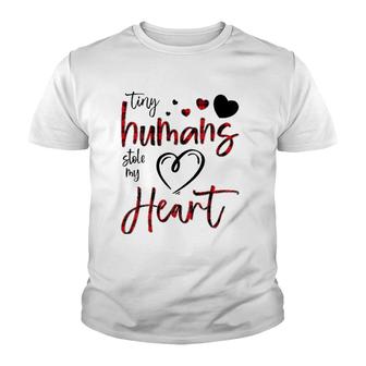 Womens Tiny Humans Stole My Heart Valentine's Day Nursing Nicu Nurse Youth T-shirt | Mazezy