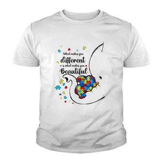 Womens What Makes You Different Elephant Mom Autism Child Awareness V-Neck Youth T-shirt | Mazezy