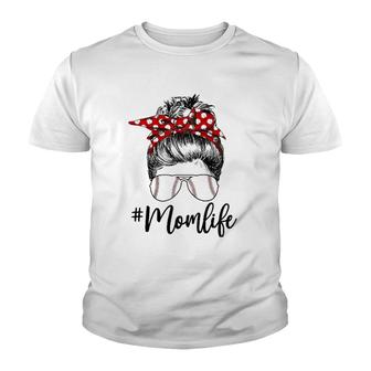 Womens Womens Mom Life Softball Baseball Mother's Day Messy Bun Raglan Baseball Tee Youth T-shirt | Mazezy