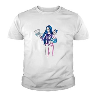 Working Mom With Computer Watercolor Youth T-shirt | Mazezy