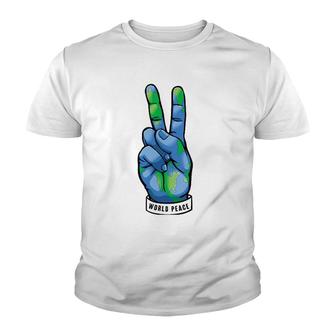 World Peace Earth Day Awareness Peace Sign Hand Gesture Youth T-shirt | Mazezy