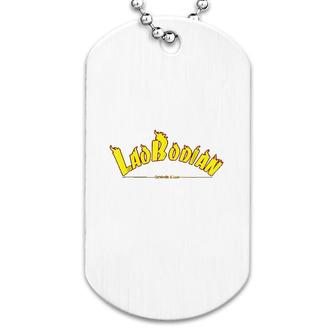 Cambodia Laos Flaming Text Laobodian Dog Tag | Mazezy